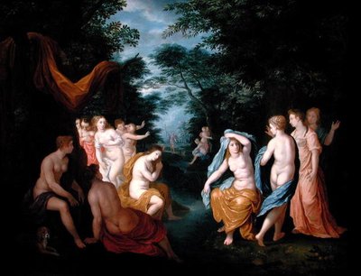 Diana og Acteon (olie på kobber) af Johann or Hans (attr.to) Konig