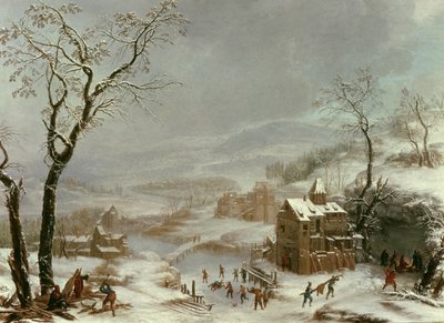 Vinterscene nær floden Flustal af Johann the Yngr. Dallinger von Dalling