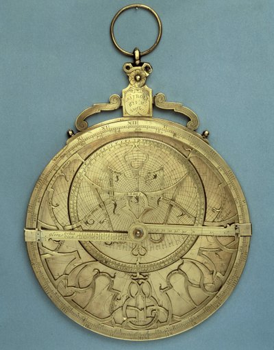 Astronomisk instrument: et astrolabium af Johannes Stoeffler (Stoffler) (1452-1531), lavet i det 16. århundrede. Paris, Brieux-samling af Johannes Stoeffler