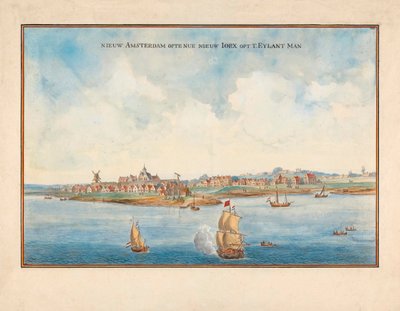 New York fra havet i det 17. århundrede. af Johannes (after) Vingboons