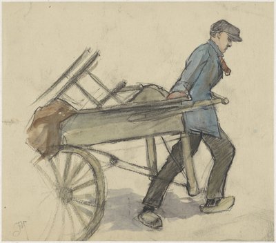 Mand trækker en klapvogn af Johannes Abraham Mondt