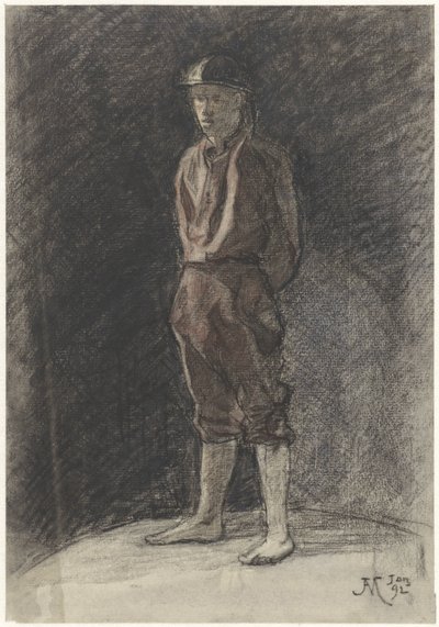 Stående mand med hjelm og sammenrullede bogpiber af Johannes Abraham Mondt