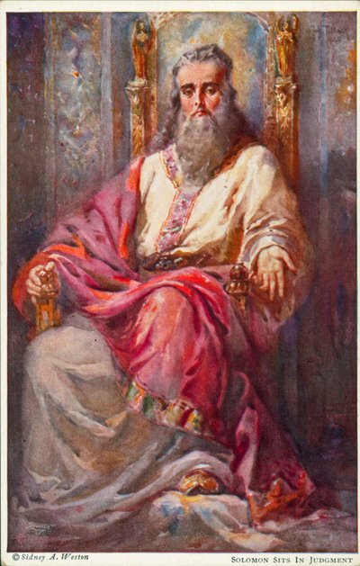 Salomon sidder til doms (farvelitografi) af Johannes Adolf Tillack