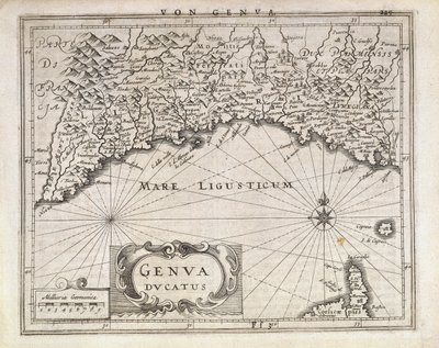 Hertugdømmet Genova, Kort af Jan Baptist Vrients fra tysk atlas, Kobberstik, halvdelen af det 17. århundrede af Johannes Baptista Vrints
