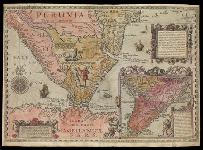 Den sydlige spids af Peru, Sydamerika, ca. 1590 (håndkoloreret) af Johannes Baptista van the Younger Doetechum
