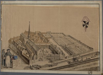 Predikheren Kloster i Brugge (akvarel og blyant på papir) af Johannes Beerblock