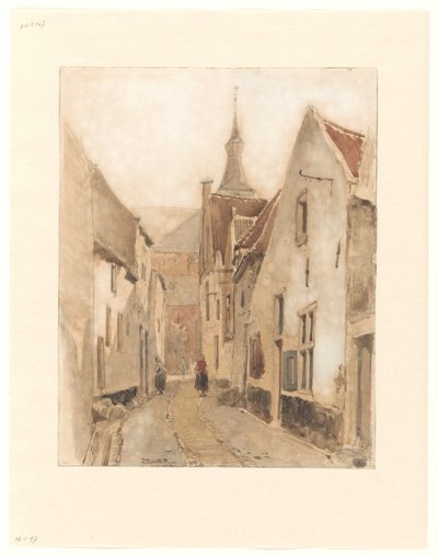 Udsigt fra Ridderstraat i Kerksteeg, Hattem af Johannes Bosboom