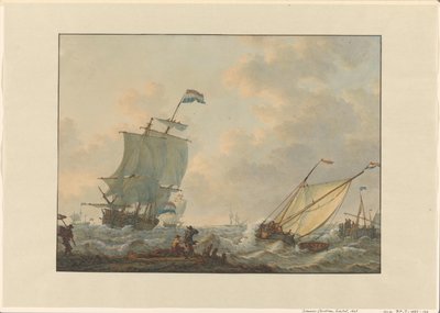 Sejlskibe på turbulent vand af Johannes Christiaan Schotel