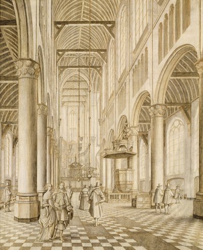 Interiør af den nye kirke, Delft af Johannes Coebermans