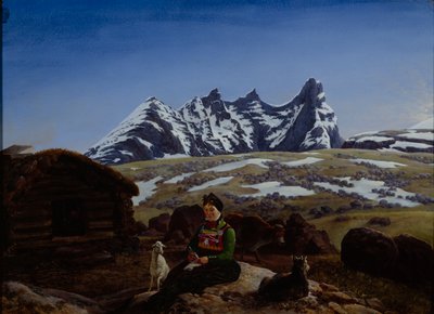 Store Skagastølstind (oil on board) af Johannes Flintoe