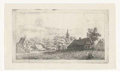 Landsbyudsigt med kirketårn mellem træer af Johannes Franciscus Christ