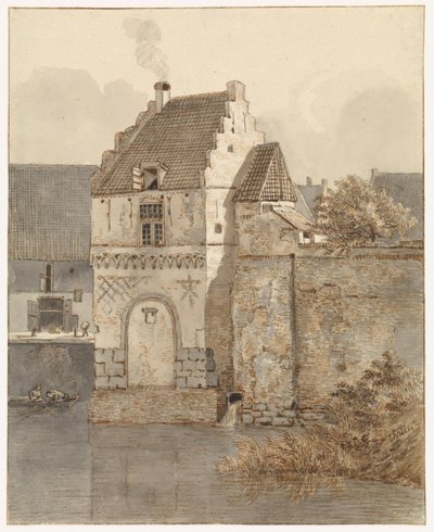 Udsigt over Bottelpoort ved Oude Haven i Nijmegen af Johannes Franciscus Christ
