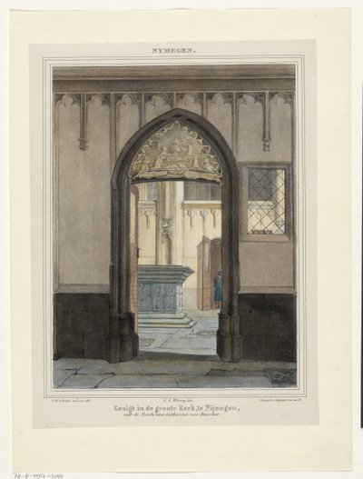 Udsigt over graven i Stevenskerk i Nijmegen Udsigt i Grote Kerk i Nijmegen med Katarina af Bourbons grav. (titel på objekt) Nymegen. (serietitel på objekt) af Johannes Franciscus Christ