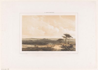 Hedelandskab med hvilende vandrer og hyrde med flok af Johannes Franciscus Hoppenbrouwers