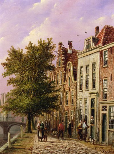 En kanalscene i Tyskland (olie på træ) af Johannes Franciscus Spohler