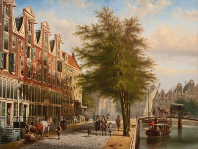 Udsigt over Leidsegracht og Herengracht, Amsterdam af Johannes Franciscus Spohler