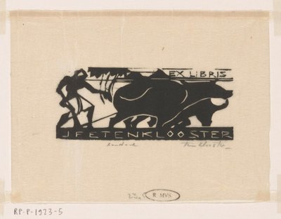 Ex-libris af J.F.E. ved Kloster af Johannes Frederik Engelbert ten Klooster (signed by artist)