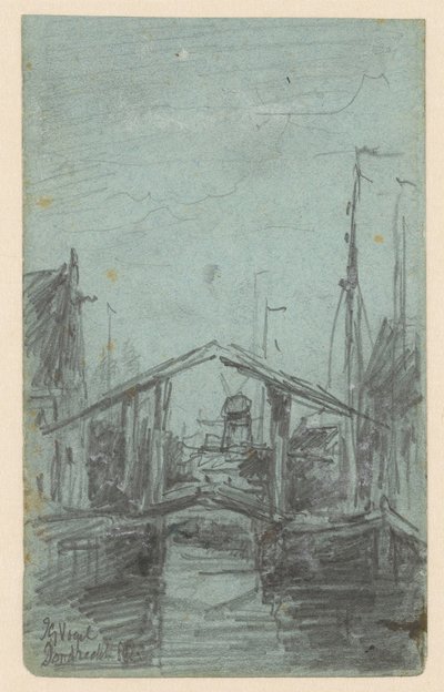 Udsigt over Dordrecht med vindebro af Johannes Gijsbert Vogel