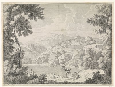 Actaeon bliver forvandlet til en hjort af den badende Diana Landskaber efter Gaspar Poussin (serietitel) af Johannes Glauber