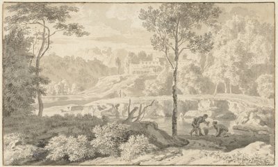 Arkadisk Landskab med Figurer ved en Sø af Johannes Glauber