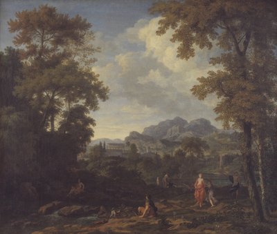 Klassisk Landskab med Diana (?) og hendes nymfer af Johannes Glauber