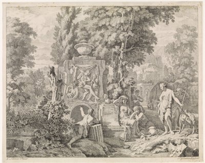 Landskab med en springvand og Diana og hendes nymfer Bibelske, mytologiske og allegoriske fremstillinger (serietitel) af Johannes Glauber