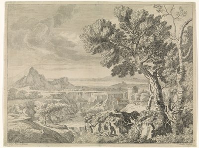 Landskab med kløft og vandfald Landskaber efter Gaspar Poussin (serietitel) af Johannes Glauber