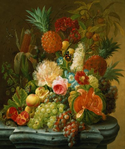 Stilleben med en melon og druer af Johannes Hendrick Fredriks