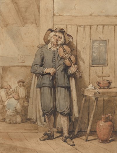 A Fiddler in a Tavern, with Three Men in the Background, midten af det 19. århundrede. af Johannes Hendrik van West