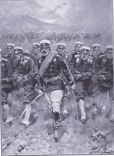 Et angreb på det japanske infanteri, illustration fra Cassells History of the Russo-Japanese War Vol 1, ca. 1900 af Johannes Hermann Barend Koekkoek