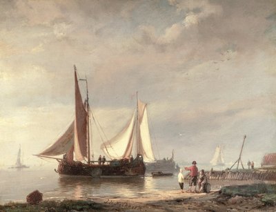 Havnescene (olie) af Johannes Hermann Barend Koekkoek