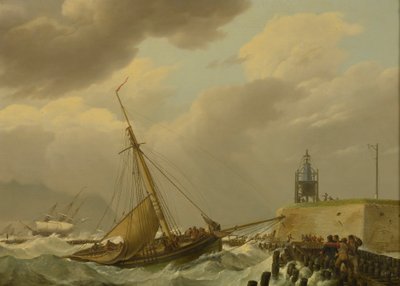 Skibe i stormfulde hav af Johannes Hermanus Koekkoek