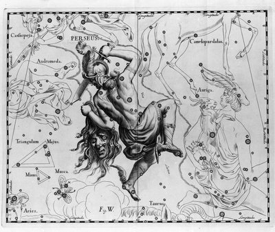 Det persiske stjernebillede. Tallerken tegnet fra "" Firmamentum Sobiescanum sive Uranographia"" af Johannes Hevelius eller Hevel (1611-1687) af Johannes Hevelius