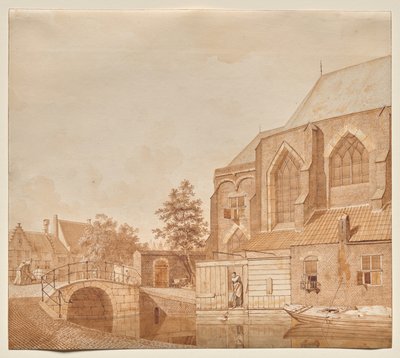 Udsigt over den nye kirke, Delft af Johannes Huibert Prins