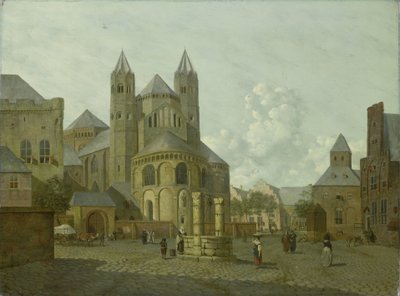 Imaginært bybillede med romansk kirke af Johannes Huibert Prins