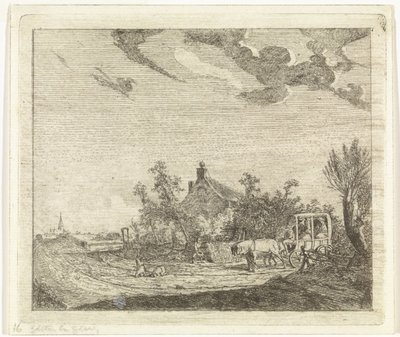 Hest og vogn foran et hus af Johannes Huibert Prins