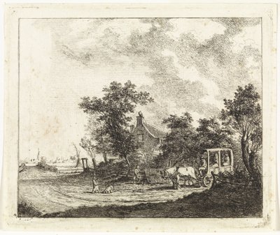 Hest og vogn foran et hus af Johannes Huibert Prins