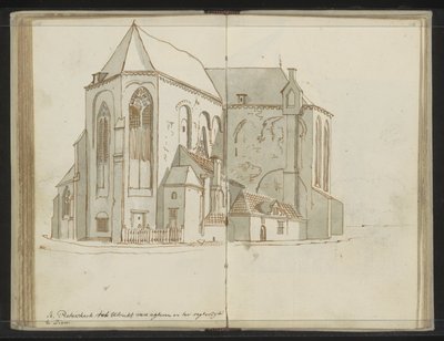 Til højre og bagved Pieterskerk i Utrecht af Johannes Huibert Prins
