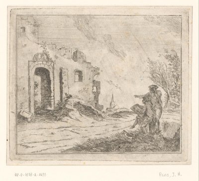 Tegner ved en ruin af Johannes Huibert Prins