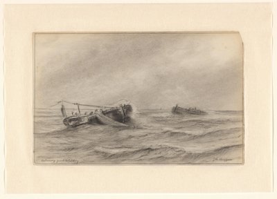 Fiskerfartøjer på havet af Johannes Huygens (signed by artist)