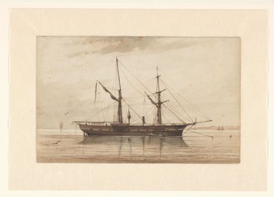 Sejlskib for anker i roligt vand af Johannes Huygens (signed by artist)