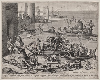 Sankt Martin med sin hest på et skib af Johannes I van Doetecum (d. 1605)