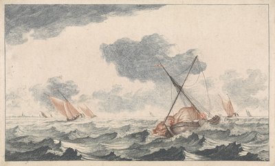 Strygning af sejlet Skibe til søs (serie A) (serietitel) af Johannes Jacobsz van den Aveele (attributed to)