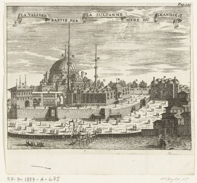 Udsigt over Yeni Cami La validee bastie par la sultanne mere du grandseg. (titel på objekt) af Johannes Jacobsz van den Aveele