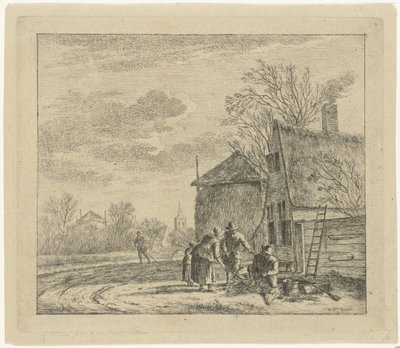 Landskab med gård og hølade november De tolv måneder (serietitel) De farvede tegninger af de 12 måneder (...) (serietitel) af Johannes Janson