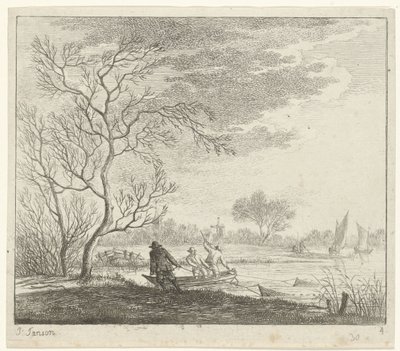 Landskab med fiskere April De tolv måneder (serietitel) De farvede tegninger af de 12 måneder (...) (serietitel) af Johannes Janson