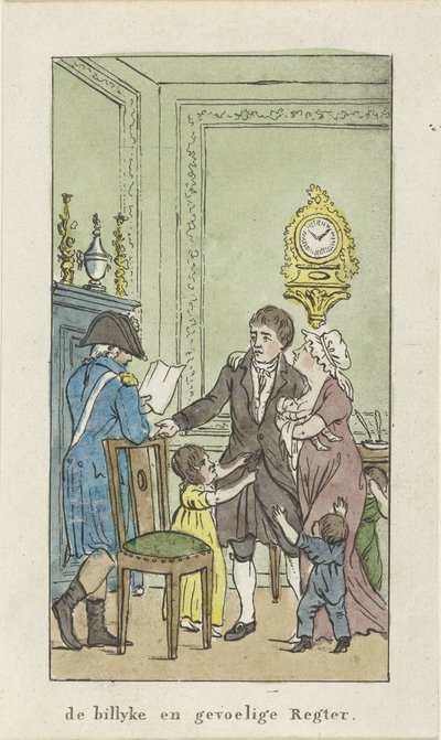 Interiør med familie og betjent den billyke og følsomme Regter. (titel på objekt) af Johannes Jelgerhuis