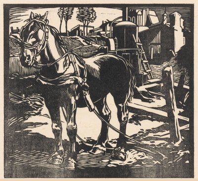 Opspændt vogn hest af Johannes Josephus Aarts (signed by artist)