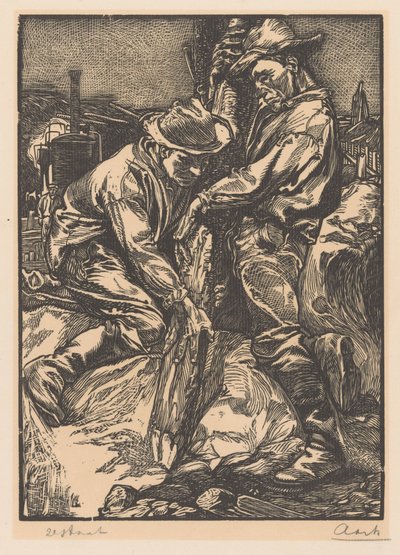 Bygningsarbejdere i gang med pæling af Johannes Josephus Aarts (signed by artist)