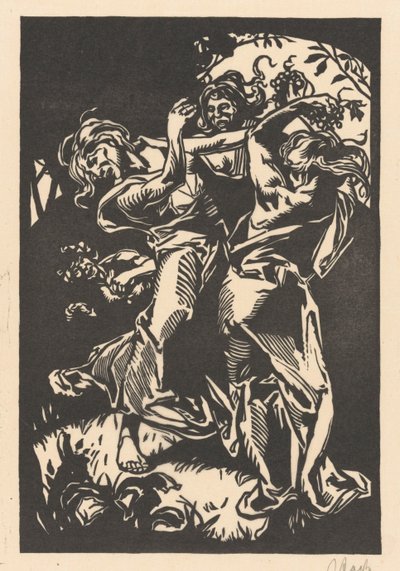 Dansende kvinder med drueklaser og satyr af Johannes Josephus Aarts (signed by artist)